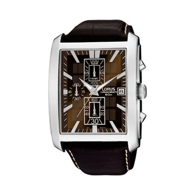 Men's rectangular case brown dial leather strap watch rm319bx9